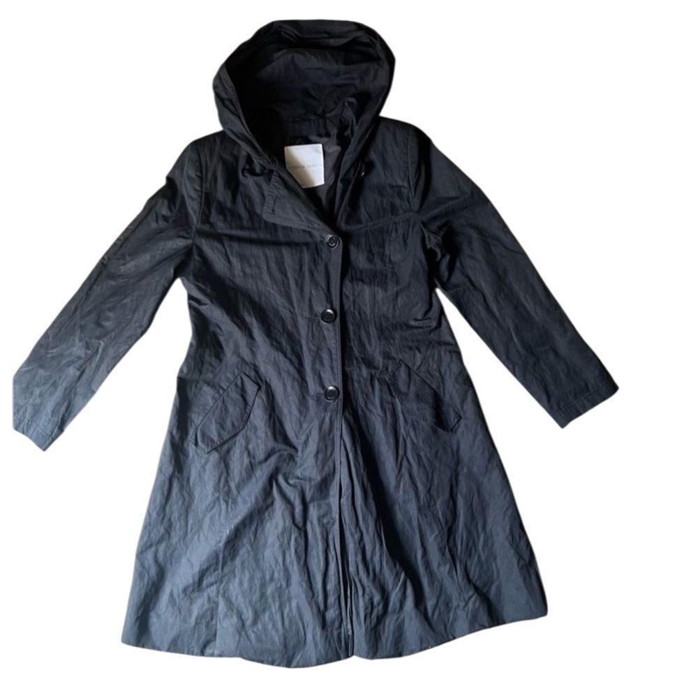 ERICH FEND Austria Trench Navy Blue Relaxed Hood Lagenlook Trench Coat 14 XL